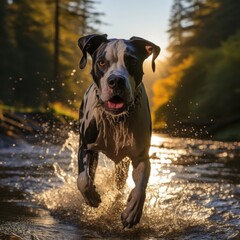 Leaping Great Dane: A Harmonious Blend of Agility and Joy in the Golden Hour