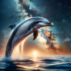 Delf&iacute;n, &Eacute;xtasis Marino: Delf&iacute;n Saltando en un Baile Acu&aacute;tico Espectacular, Aislado, V&iacute;a l&aacute;ctea