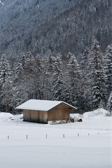 Hütte in einer Schneelandschaft 