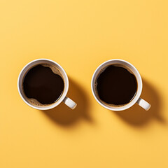 Cups of American coffee on a yellow background.