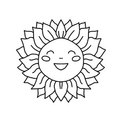 smiling flower isolated on white,vector coloring page