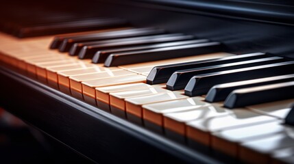  a close up of a piano keyboard with a keyboard in the foreground and a piano keyboard in the background.