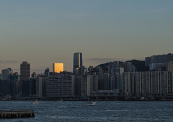 Hongkong bay at golden hour