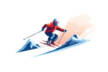Skiing icon on white background 