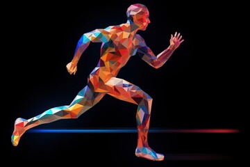 Fototapeta na wymiar Human body low poly wireframe. Athlete, Running man from triangles, low poly style. sport concept. Vector polygonal futuristic image