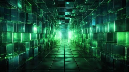 Fototapeta premium Green and blue tunnel led UHD wallpaper