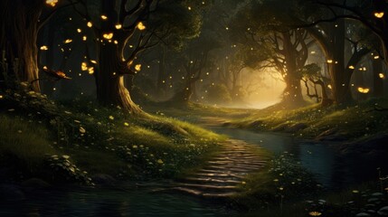 Naklejka premium a forest filled with lots of green trees and lots of trees with lots of green leaves and trees with lots of leaves on them.