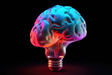 human brain colorful smoke fire light bulb, color dust, Kaleidoscopic, short and long term memory, Vivid Motley Neon 3D Rendering, Creative mind processing stimuli, brain's neurons fire, deep learning
