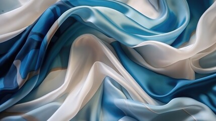 Obraz premium Turquoise Blue and White Elegant Silk Satin Luxury Bedsheet background backdrop gutai, layered mesh, curves, poured, wavy light abstract Sky wallpaper, bluetiful, cornflower, baby blue, Textile Fabric
