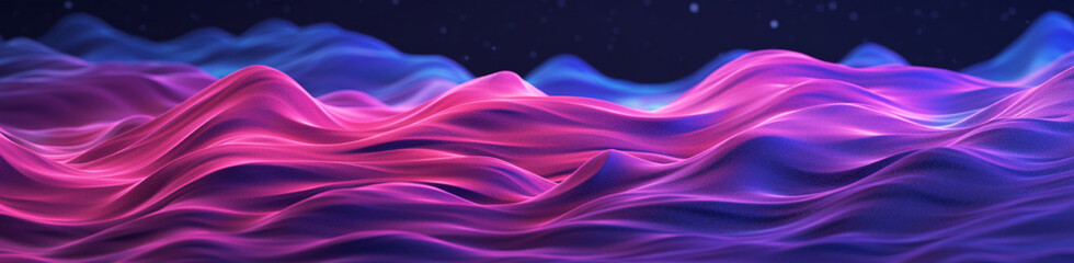 Obraz premium Bannière horizontale pour conception et création graphique. Ondes, effet flou, néons en mouvement. Bleu, rose, violet, mauve.