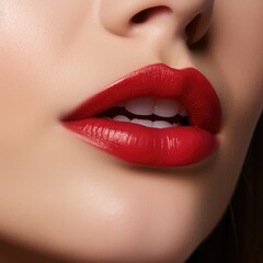 Obraz premium Close-up Beautiful lips. Close-up of part of a young woman's face. AI generated.