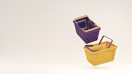 Plastic shopping basket. Isolated supermarket shopping cart.