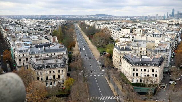 Aerial panoramic cityscape view of Paris, France with Avenue Foch