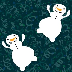 Cartoon winter ice seamless snowman and snowflakes pattern for Christmas packaging and new year