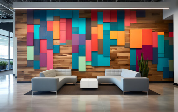 Colored wall, abstraction, wood wall, office space, office wall