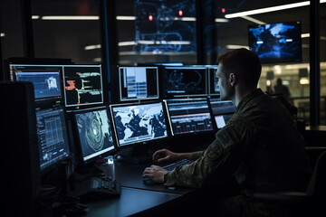 Advanced cybersecurity software interfaces, allowing space for messages on digital defense