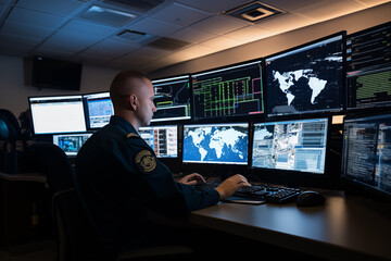 Advanced cybersecurity software interfaces, allowing space for messages on digital defense
