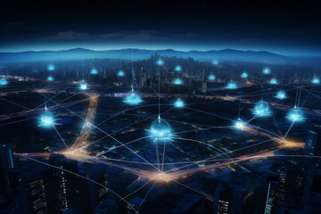 Fototapeta premium Advanced communication networks (5G, satellite communication), leaving room for messages on connectivity