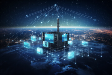Fototapeta premium Advanced communication networks (5G, satellite communication), leaving room for messages on connectivity