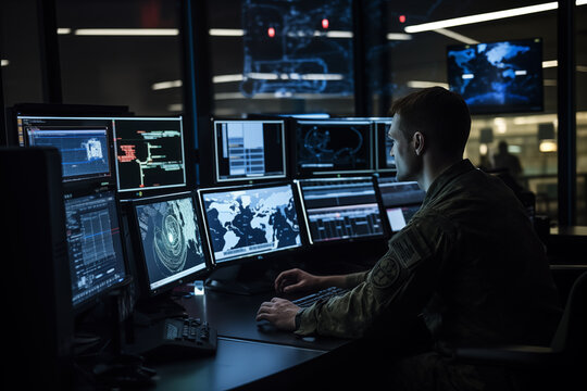 Advanced cybersecurity software interfaces, allowing space for messages on digital defense