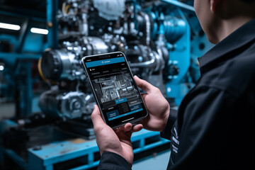 AI-powered predictive maintenance technology in industrial settings, showcasing efficiency, with space for messages on maintenance innovation - obrazy, fototapety, plakaty