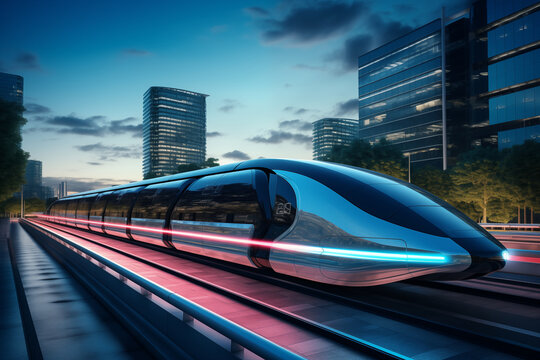 Next-gen transportation technology (Hyperloop, maglev trains), showcasing transportation revolution, with space for messages on future mobility