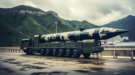 Strategic ballistic missiles. Nuclear warheads ready to fire from scud - obrazy, fototapety, plakaty