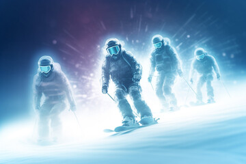 Winter Vacation, winter weekend, skiing ski mask snow sledding, recreation in the winter mountains, adrenaline, speed, nature beauty, enjoyment from the bustle of the city and work.