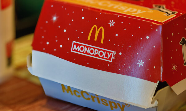 Gunzenhausen, Germany - 2023, 3th December: McDonalds Monopoly Mccrispy. McDonald's Corporation is an American multinational fast food chain.