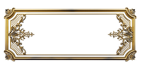 3D render of Decorative golden vintage frames, Golden baroque frame on transparent background.