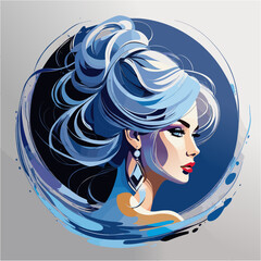 Stylized image of a woman with long wavy hair. Beauty salon poster. Vector illustration isolated on gray background.