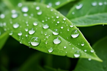 Refreshing Green Leaf with Drops of Water Created with Generative AI Tools