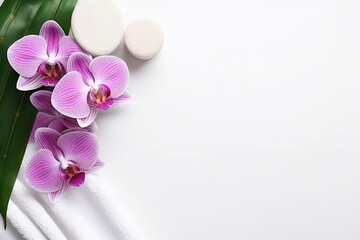 Spa Still Life with Aromatic Candles, Orchid Flower, and Towel Created with Generative AI Tools