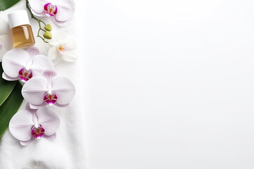 Fototapeta na wymiar Spa Still Life with Aromatic Candles, Orchid Flower, and Towel Created with Generative AI Tools