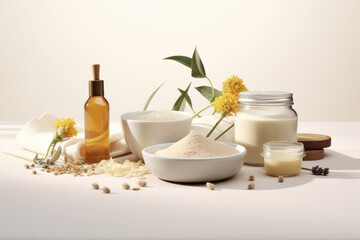 Fototapeta na wymiar Cosmetic ingredients for home use for skin care.generative ai