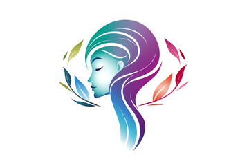 Logo for the beauty industry, beauty salon or hairdressing salon. colorful logo of a woman's head with long hair.generative ai