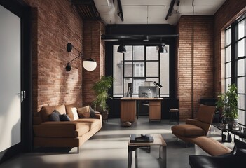 A psychologists office brick walls modern contemporary style