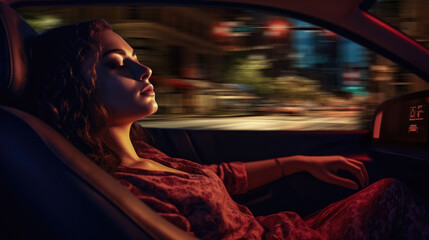 Woman sleeping in while riding in a self-driving autonomous car
