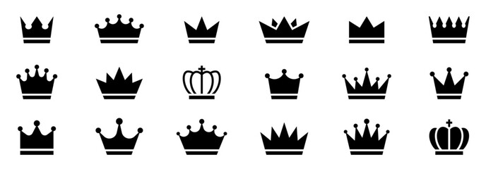 Crowns icon set. Silhouette crown collection. Black crown symbol. Vector illustration. - obrazy, fototapety, plakaty