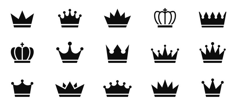 Crowns icon set. Silhouette crown collection. Black crown symbol. Vector illustration.