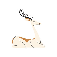 Christmas deer with green wreath and gold bell isolated on white background. decoration for holiday Christmas and new year design. Vector Illustration