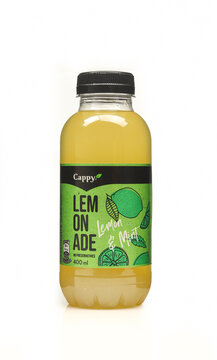 Cappy lemonade lemon and mint juice bottle isolated on white background