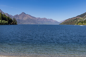 Lake Wakatipu and the mountains that surround it as seen from Queenstown New Zealand