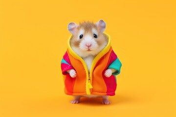 Very rich cute hamster in bright clothes smiling proud, created with Generative AI technology