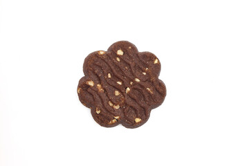 One flower shape wavy cocoa and puffed rice biscuit isolated on white background