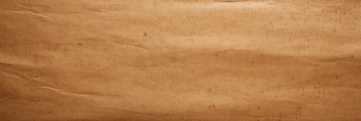 Old brown paper texture background, vintage kraft wrapping sheet wide banner. Rough craft cardboard for packaging or painting. Theme of parchment, recycle, nature and template - obrazy, fototapety, plakaty