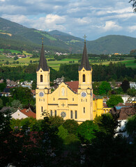 Fototapeta na wymiar View of Bruneck largest town in Puster Valley in Italian province of South Tyrol