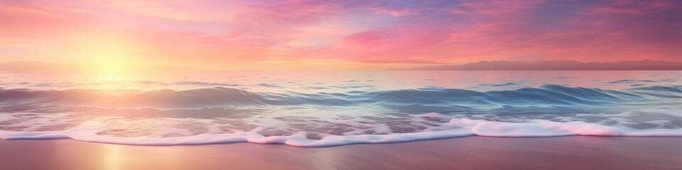 Fototapeta na wymiar A breathtaking beach sunset with golden sand, gentle waves, and vibrant hues of orange, pink, and purple in the sky