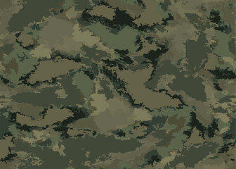 Full seamless watercolor camouflage texture print pattern. Usable for Jacket Pants Shirt and Shorts. Army textile fabric. Unique tie dye military camo. Vector illustration.