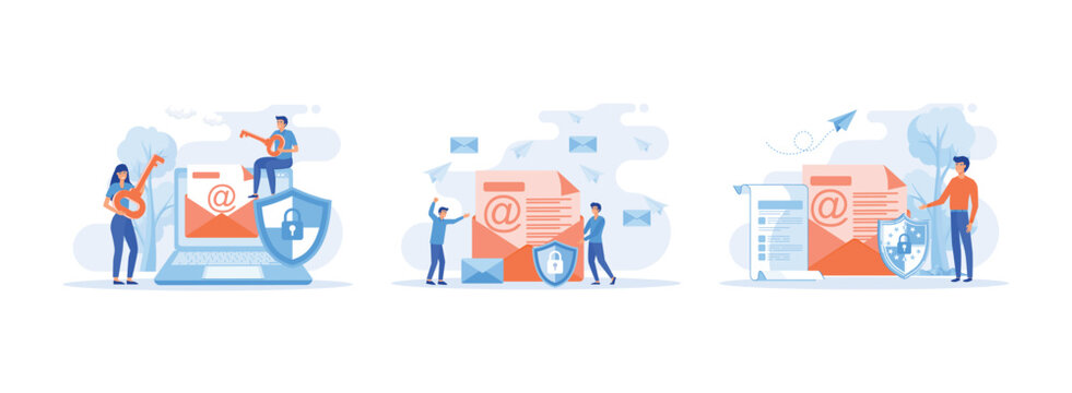 Email encryption concept, Secure, encrypted messages, emails, Internet data protection. Email encryption set flat vector modern illustration  